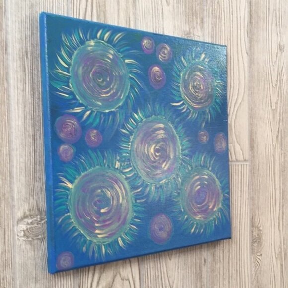 Original Painting Blue Purple Trippy Retro 80s Design 12”x12” Wall Decor - Picture 3 of 11